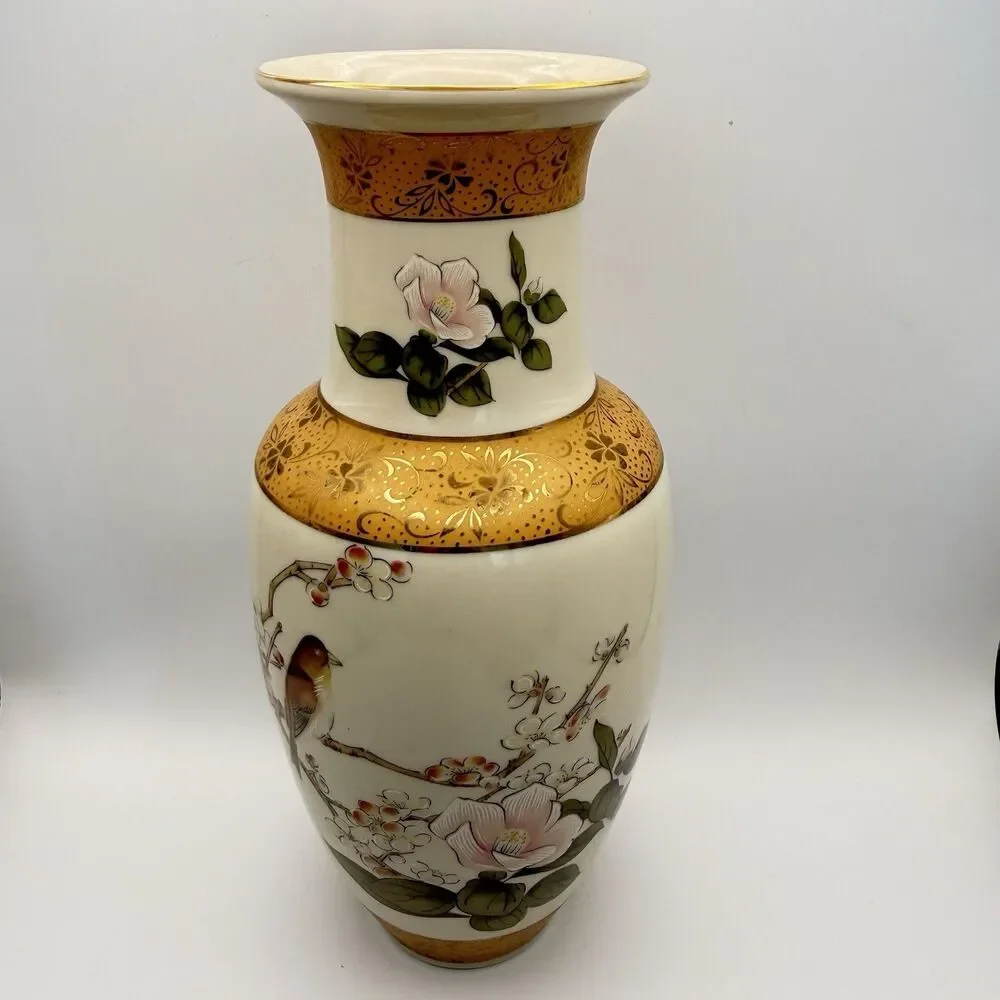 Vintage Yamaji Japanese Porcelain Vase - Pink Floral & Gold Moriage - 10.5
